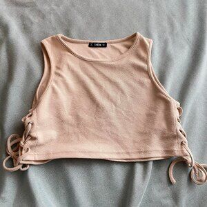 Shein Cream Lace Up Side Crop Top